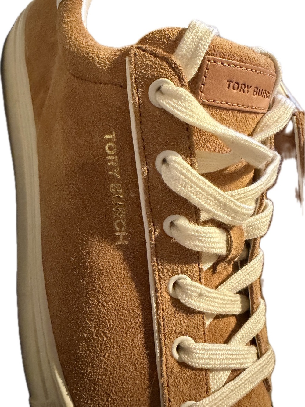Tory Burch Camel Suede Low-Top Sneakers with Cream Accents - Picture 9 of 16